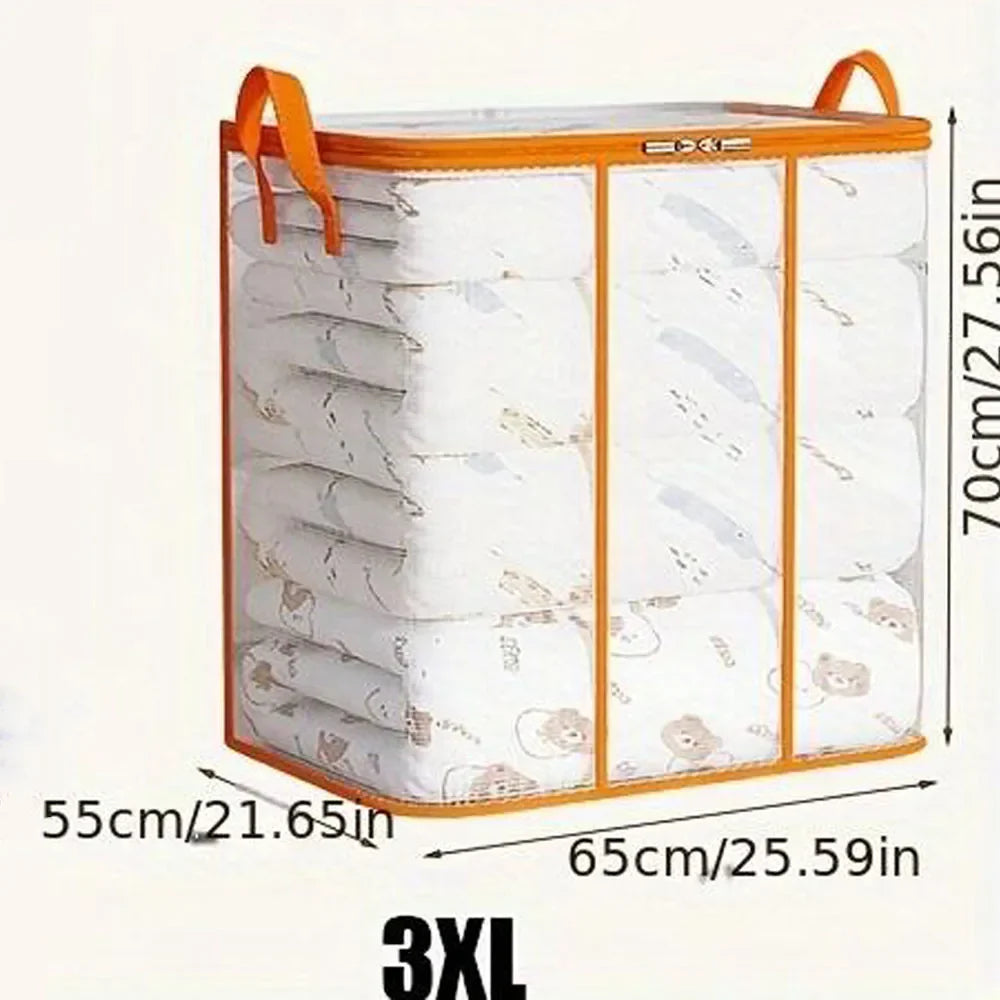 Transparent Storage Bag for Clothes | Zippered Folding Duvet and Pillowcase Bag with Large Capacity