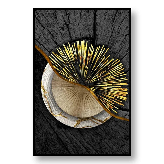 Sophisticated Black and Gold Tree Ring Canvas Art for Home