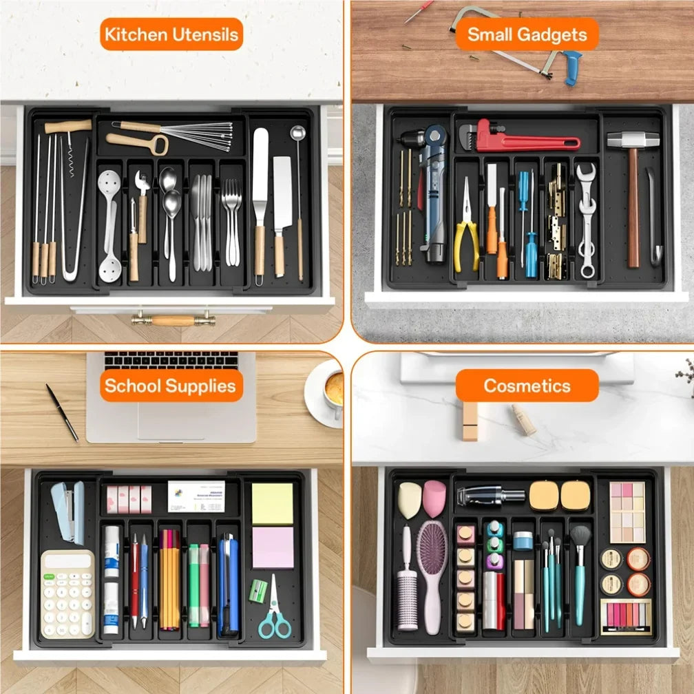 Plastic Storage Tray with 8 Compartments for Kitchen Drawer Organization