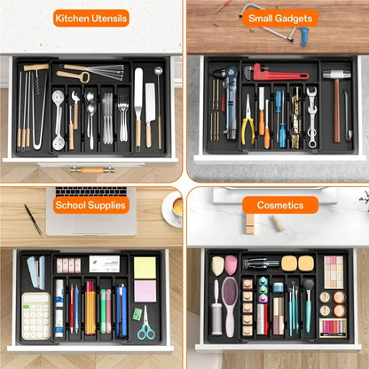 Plastic Storage Tray with 8 Compartments for Kitchen Drawer Organization