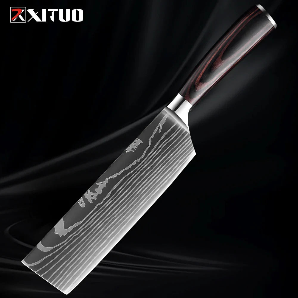 Kitchen Knife Collection - 1-9 Pieces Stainless Steel Chef, Santoku & Fruit Knives with Ergonomic Pakkawood Grip
