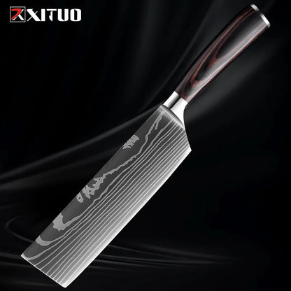 Kitchen Knife Collection - 1-9 Pieces Stainless Steel Chef, Santoku & Fruit Knives with Ergonomic Pakkawood Grip