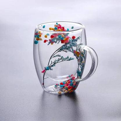 Set of 2 Floral Infused Double-Wall Glass Mugs