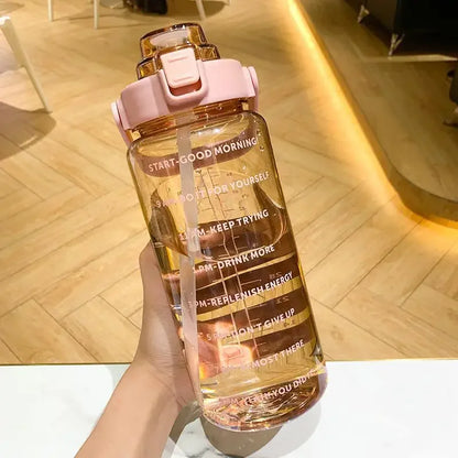 2L BPA-Free Water Bottle with Time Markers & Straw – 68oz Leakproof Hydration Tracker for Gym, Office, Travel