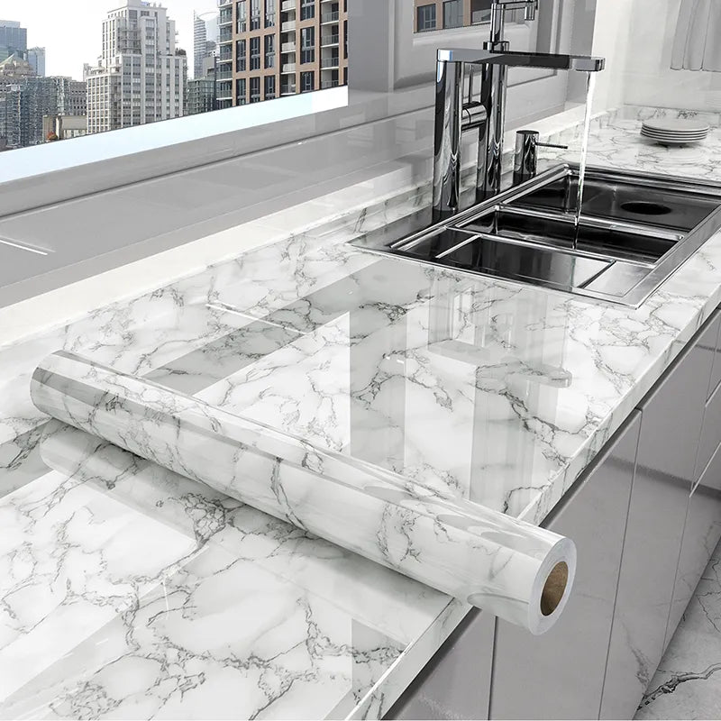 Self-Adhesive Waterproof Wallpaper - Marble Oil-Proof Film for Kitchen Renovation