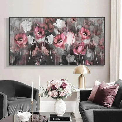Large White Floral Abstract Canvas Wall Art for Home and Hotel Decor