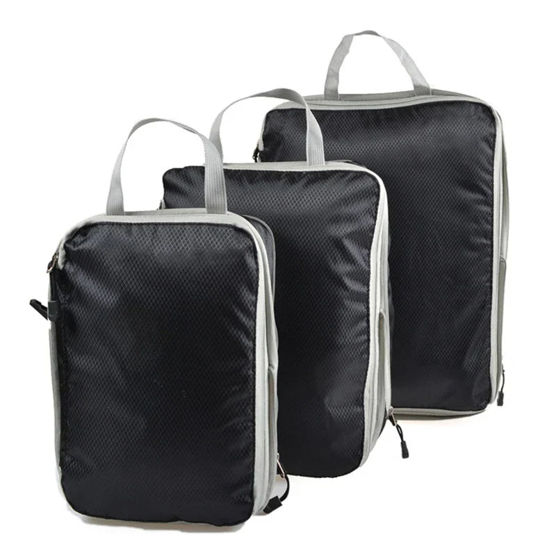 Compression Travel Set for Space-Saving Organization with Breathable Mesh Pouches