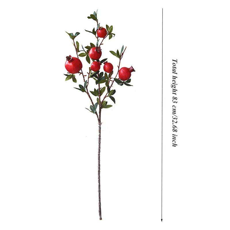 Set of 6 Faux Pomegranate Fruit Stems with Foliage
