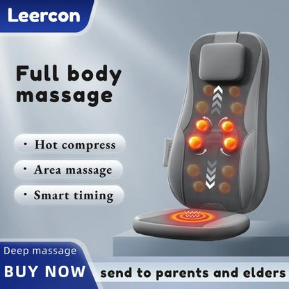 Heated Vibration Massage Cushion for Seat – Dual-Rail Back Massager with 3 Settings, Spot Control & Adapters for Home/Car