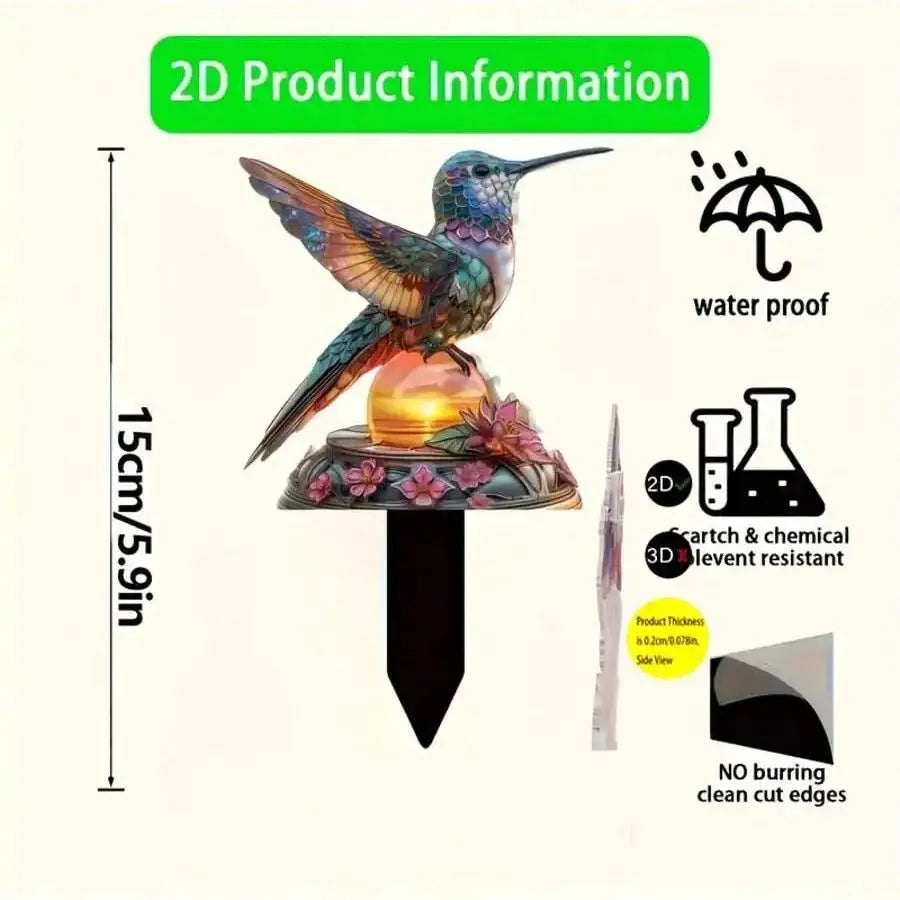 Garden Stake with Hummingbird Design | Acrylic Outdoor Light & Decor for Yard