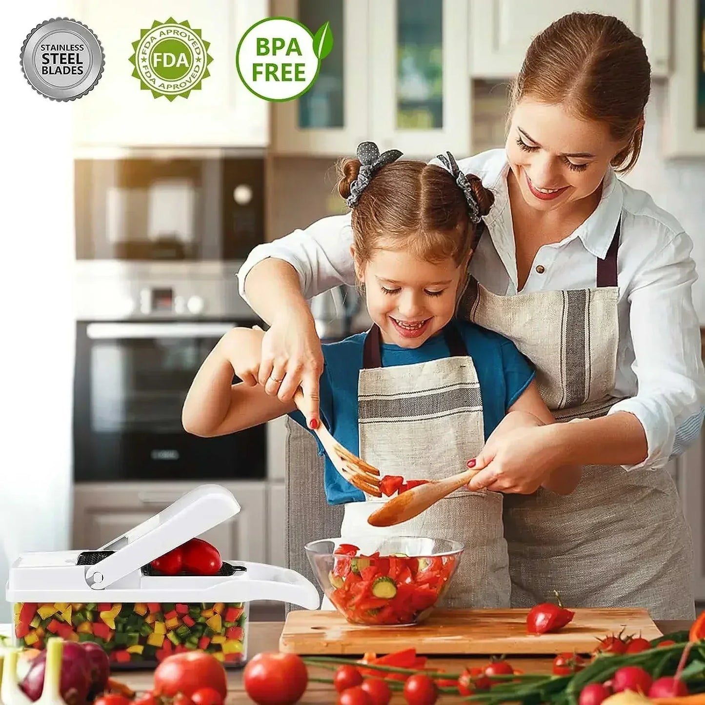 12-in-1 Vegetable Slicer with 7 Stainless Steel Blades, Non-Slip & BPA-Free