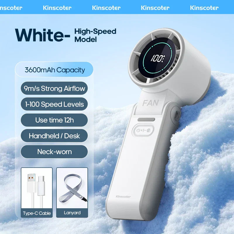 Mini Fan with 100 Speeds | 3600 mAh Rechargeable Battery | Foldable & Ice Cooling