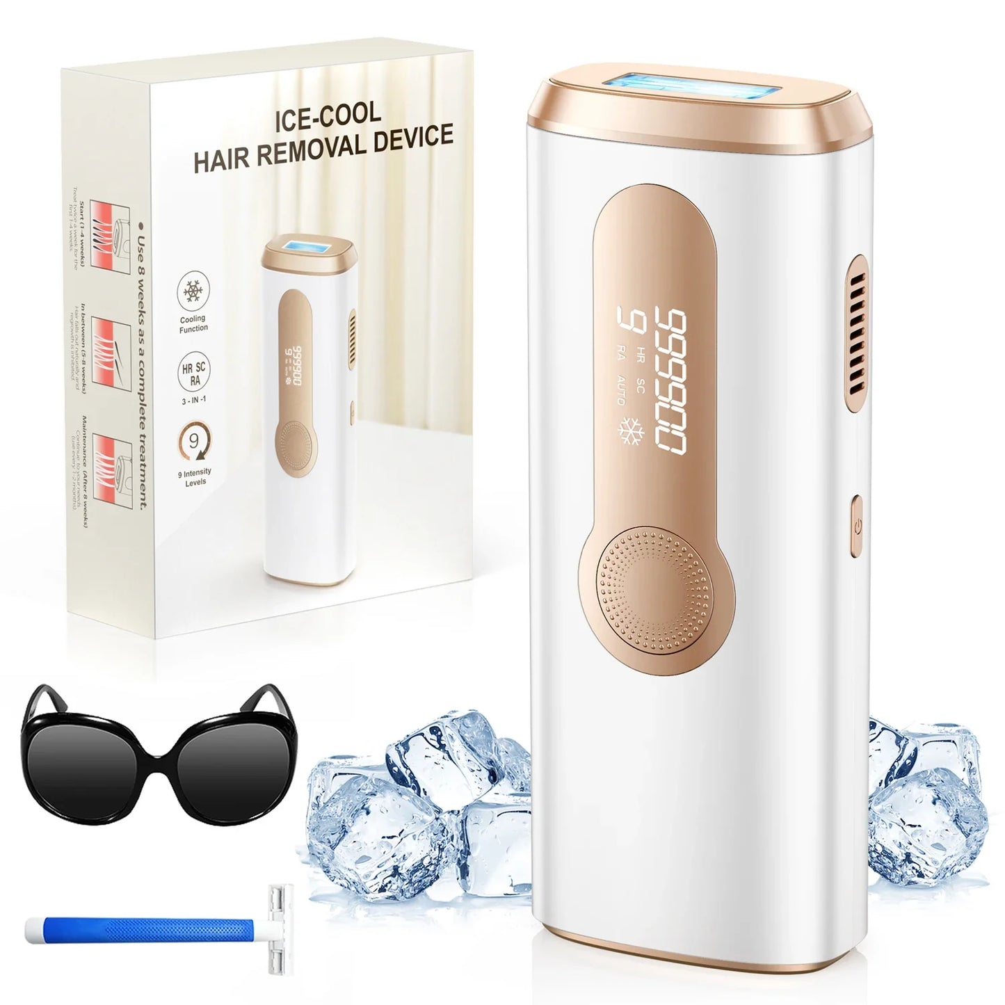 Hair Removal Device with 999,900 Flashes | 9 Energy Settings, Auto-Glide and Skin Sensor