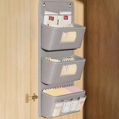 Wall Organizer Fabric with Window and Hooks - Multiple Compartments