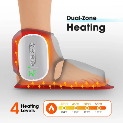 Rechargeable Foot and Ankle Wrap – Air Compression Massager with Heat, 3 Modes, 5 Intensities & Vibration Option