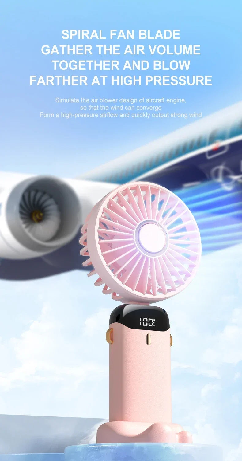Portable Mini Fan 5000mAh – Wireless USB Rechargeable with Digital Screen and Phone Holder, 5-Speed Neck Hanging Design