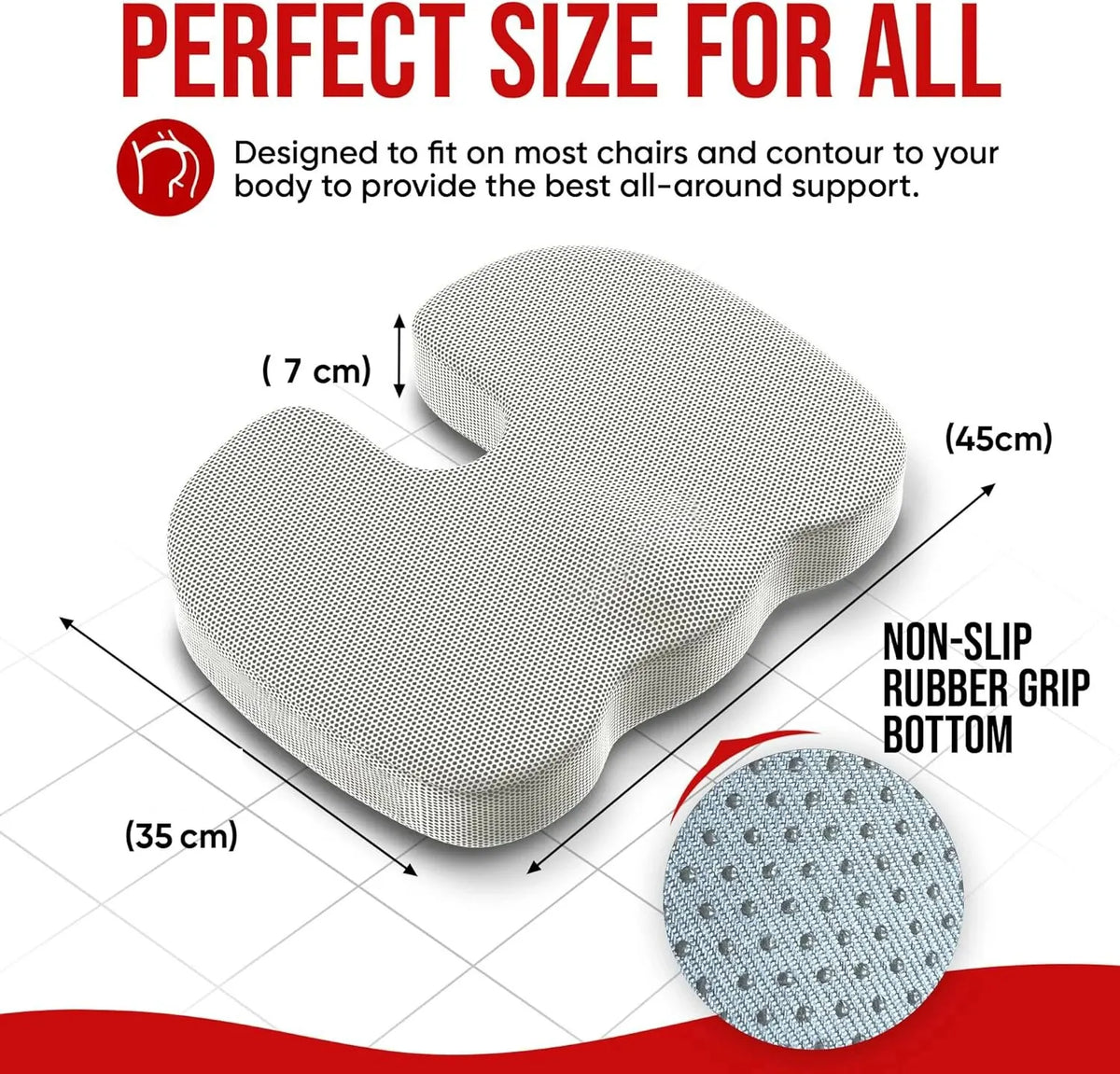 Ergonomic Seat Cushion with U-Shaped Cutout | Memory Foam Office Pillow with Washable Cover