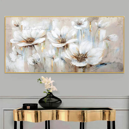 Large White Floral Abstract Canvas Wall Art for Home and Hotel Decor