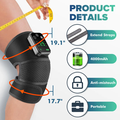 Vibrating Cordless Knee Massage Pad – 3 Heat Settings, 3 Modes, 4000mAh Battery, Adjustable Straps