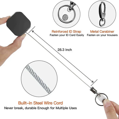 Retractable Keychain with Steel Cord and Metal Carabiner – 71.8 cm Safety Reel