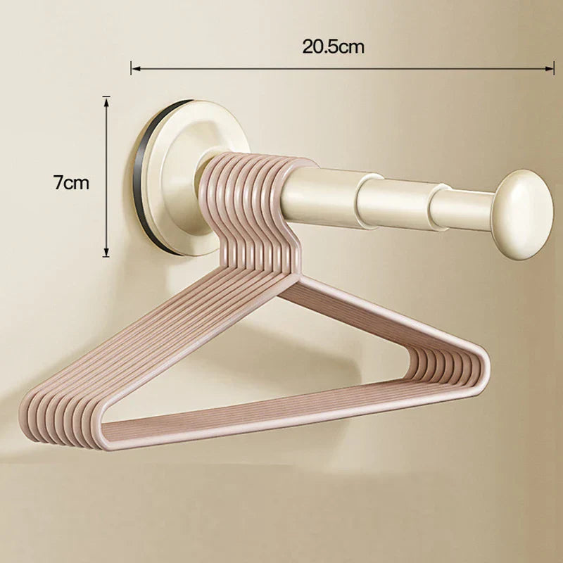 Telescopic Clothes Hanger Holder with Suction Cup - No Drilling Required for Bathroom, Closet & Balcony