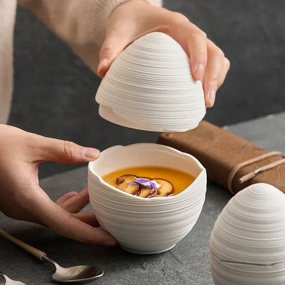 Minimalist Ceramic Bowl in Egg Shape for Kitchen Decor