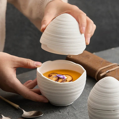 Minimalist Ceramic Bowl in Egg Shape for Kitchen Decor