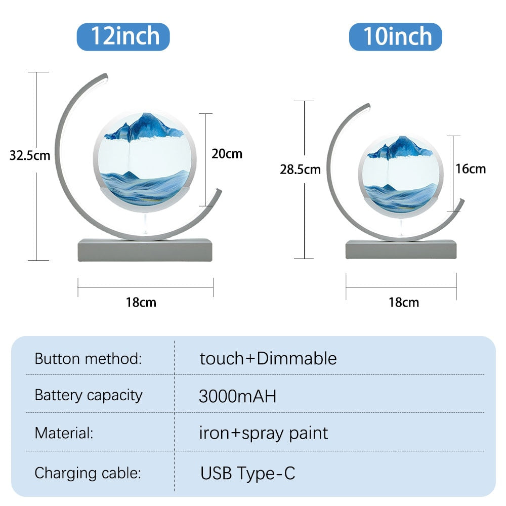 Table Lamp with 3D LED Flowing Sand Art