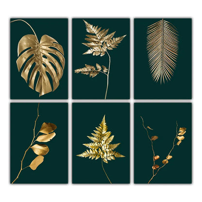 Exquisite Tropical Gold Leaves Canvas Art for Elegant Spaces