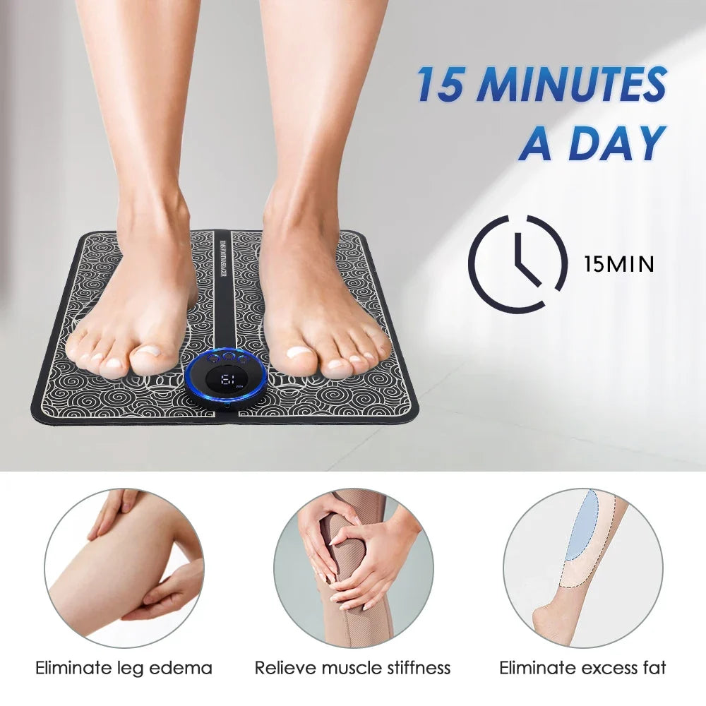 Rechargeable Foot Massage Mat with EMS & TENS – 6 Modes, 9 Intensities