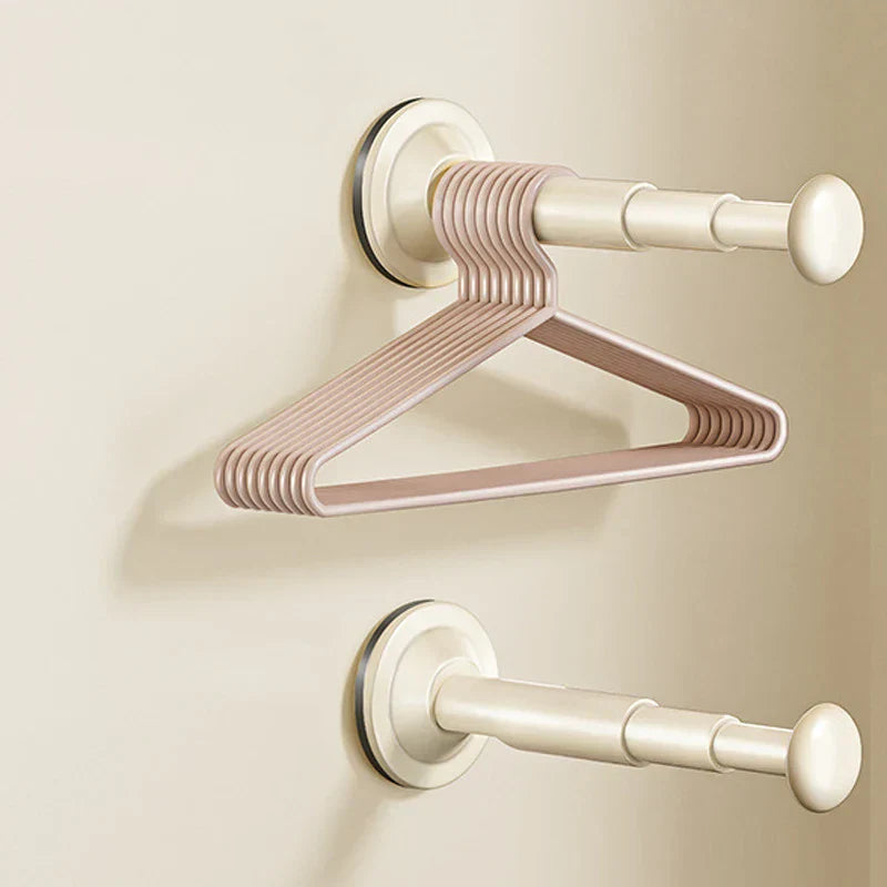 Telescopic Clothes Hanger Holder with Suction Cup - No Drilling Required for Bathroom, Closet & Balcony