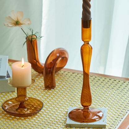 Contemporary Glass Candle Holder in Amber Color