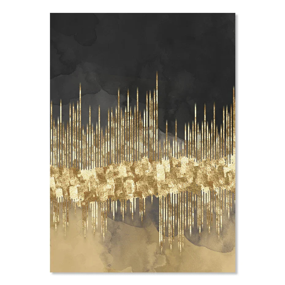 Stunning Urban Skyline Abstract Art on Black Canvas