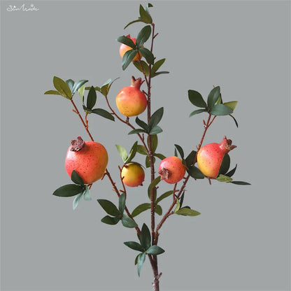 Vibrant 6-Branch Faux Pomegranate Decor with Lush Foliage
