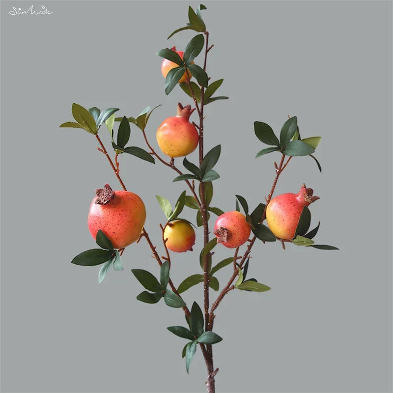 Set of 6 Faux Pomegranate Fruit Stems with Foliage