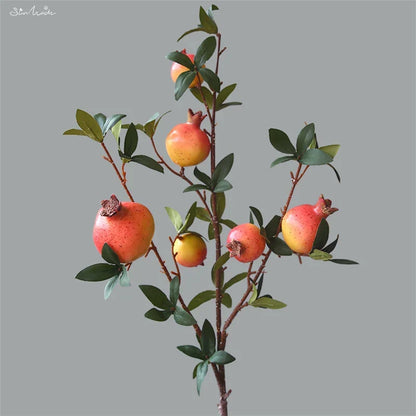 Set of 6 Faux Pomegranate Fruit Stems with Foliage