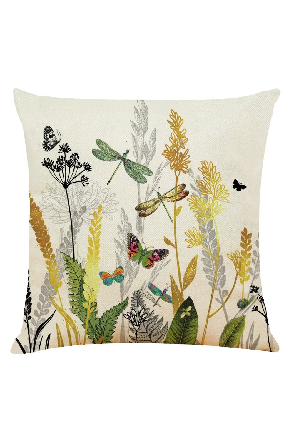 Leaf Design Pillow Cover with Bird Motif