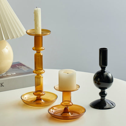 Contemporary Glass Candle Holder in Amber Color