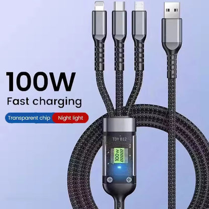 Versatile 3-in-1 Charging Cable with LED | 1.2m Length | Multi-Device Compatibility