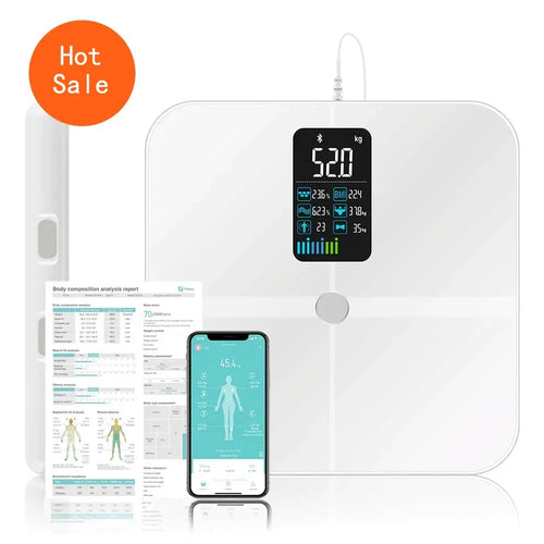 Smart Body Composition Scale with 8 Electrodes, Hand Sensors, and TFT Display – Tracks 18 Metrics, Supports 24 Users, Baby Mode, 400 lb Capacity, Fitdays App