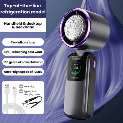 Portable Mini Hand Fan with Cooling Battery | 100 Speed Settings | 10W Turbo Power | Foldable Design