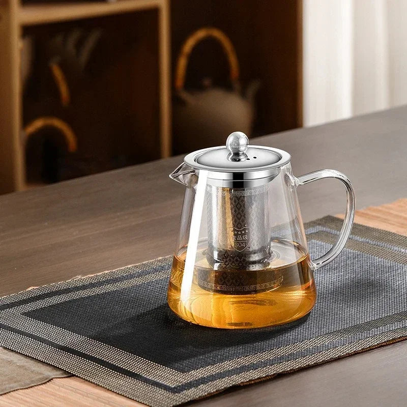 Heat-Resistant Glass Teapot 450ml-950ml with Stainless Steel Infuser for Kung Fu Tea, Puer and Oolong