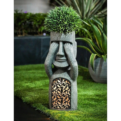 Solar Flower Pot with LED Light – 3D Face Design, Weatherproof for Garden & Patio