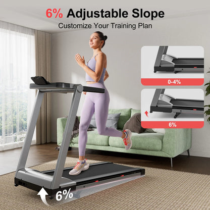 Compact Treadmill with 3.5HP Motor, 6% Incline, 350 lb Capacity, Bluetooth, 0.6–10 MPH, 7.9-Inch Folded Height
