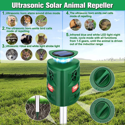 Ultrasonic Animal Repeller with 360° Sensor – Weatherproof Solar Device