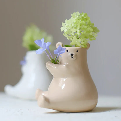 Floral Vase with Bear Design