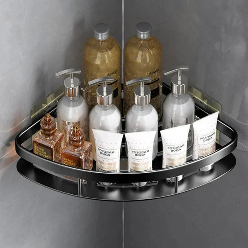 Aluminum Wall Shelf for Corners – No Drill Space-Saving Bathroom Organizer