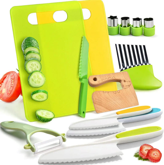 Children's Safe Cooking Set with Play Knives and Cutting Board