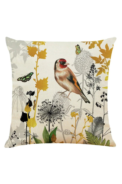 Leaf Design Pillow Cover with Bird Motif