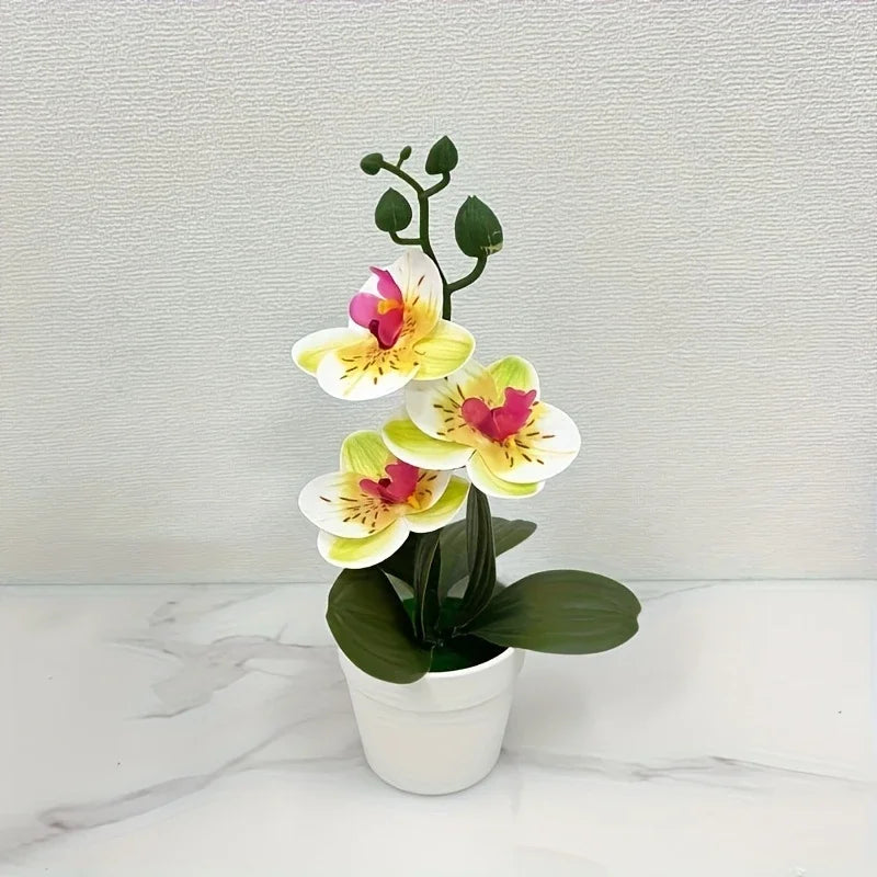 Artificial Orchid Bonsai | Realistic Flowers | Light-Resistant Table Decor for Living Room, Office & Entryway